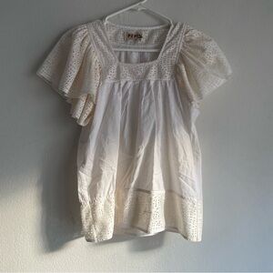 Pepin white cream flutter sleeve shirt sleeve blouse with lace detailing